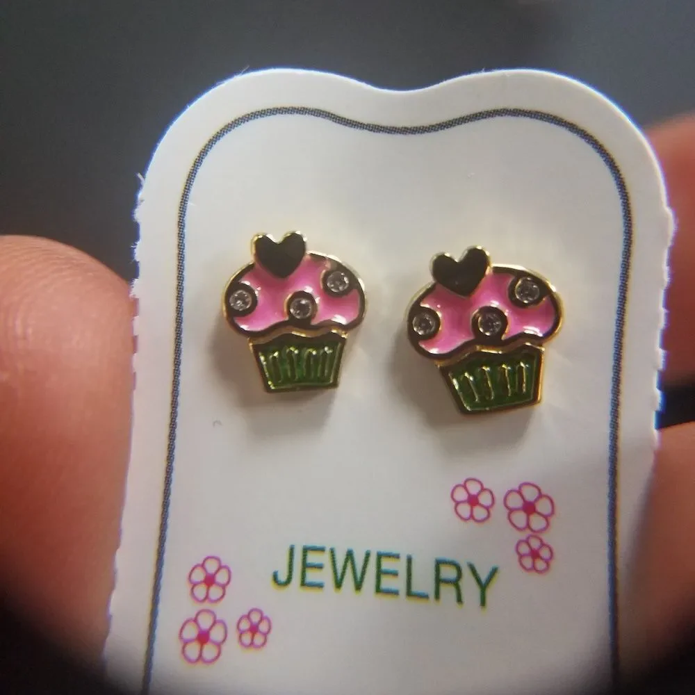 14k gold plated Enamel Cupcake Earrings